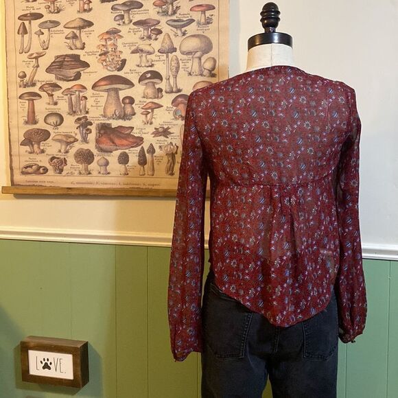 Harper & Me Sheer Floral Tie Front Kimono Top - Picture 3 of 4